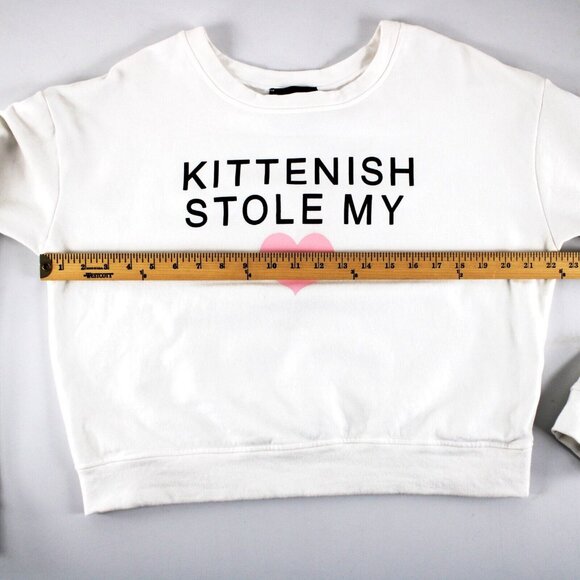 Kittenish Sz L White Black Pink Kittenish Stole My Cotton Spandex Sweater - Picture 7 of 16